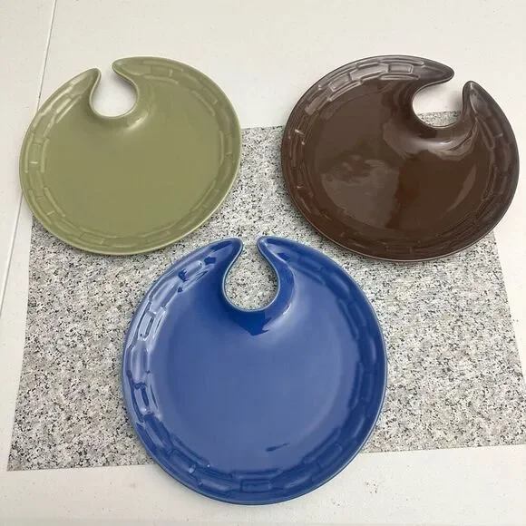 LONGABERGER Woven Traditions Wine Dine Plates 3 Pc Sage Chocolate Cornflower NEW